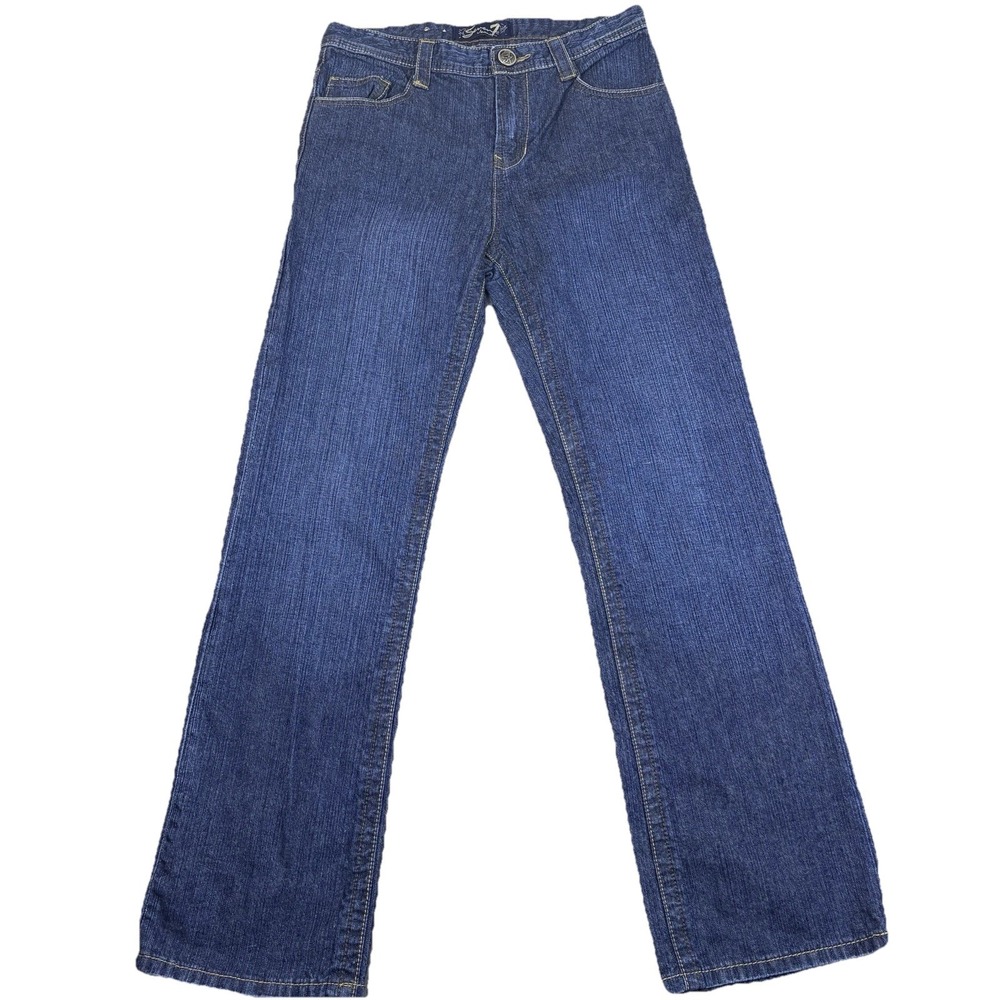 Seven7 Womens Y2K Straight Leg Denim Jeans Embroidered Back Pockets Size 16 Blue